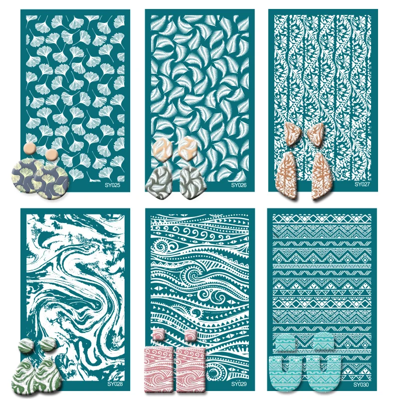 KIT 6 STENCIL PER SERIGRAFIA - Con 2 Raschietti Per Argilla Polimerica, Ideale Per Fai Da Te E Gioielli - Foto 7