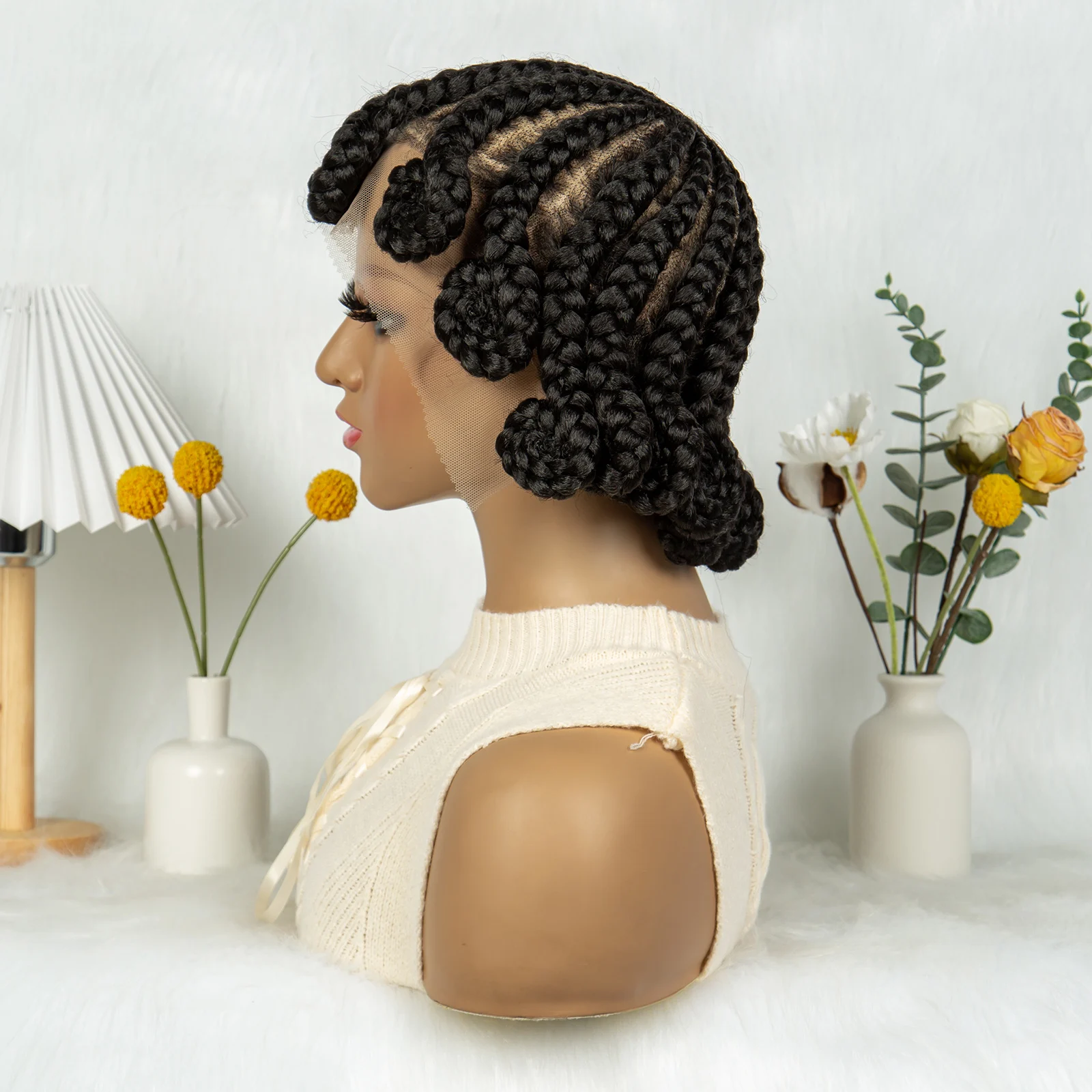 Kima Koroba Gevlochten Pruiken Synthetische Full Lace Pruik Bantu Cornrow Vlechten Stijl Met Baby Haar Voor Afro Vrouwen