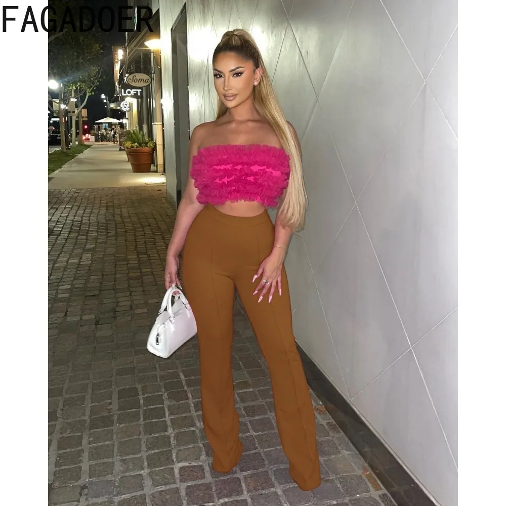 FAGADOER Autumn Casual Solid Wide Leg Pants Women High Waist Zipper Straight Trousers Elegant Office Lady Matching Bottoms 2023