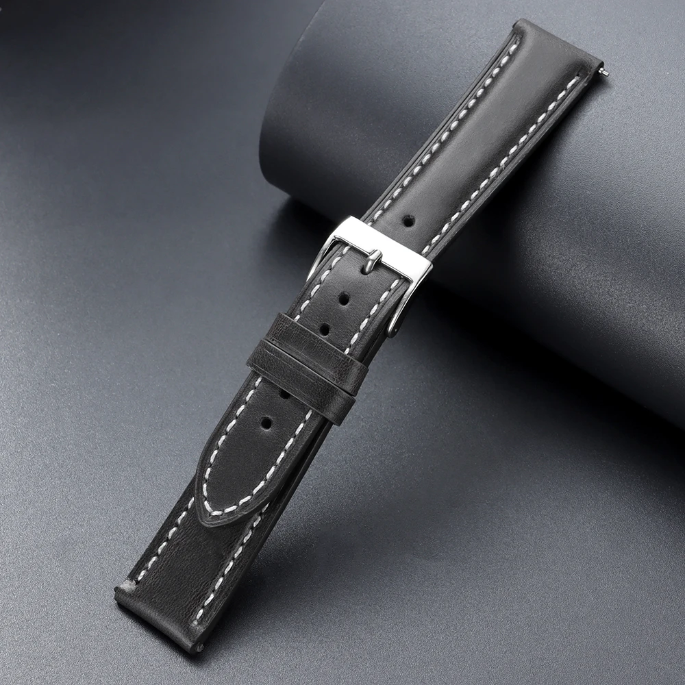 Classic Brown Leather Watch Strap with Pin Buckle – Vintage Oil Wax Finish