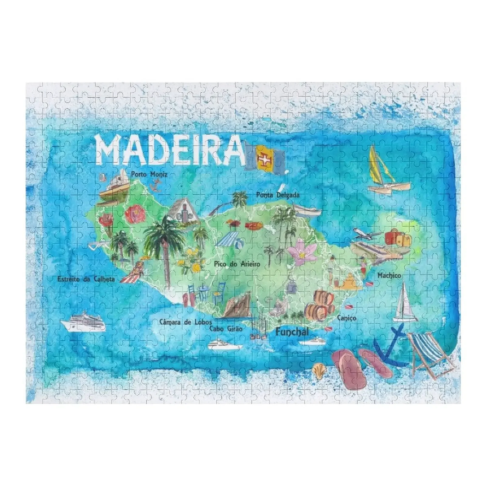 

Madeira Portugal Island Illustrated Map with Landmarks and Highlights Jigsaw Puzzle Personalised Jigsaw Photo Iq Puzzle
