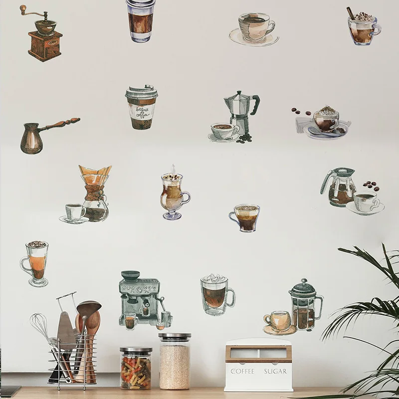 Creative Post Coffee Cup DIY Kitchen Cafe Background Landscaping Decorative Wall Stickers Living Room Decoration wall stickers