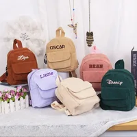 Personalized Corduroy Bag with Name, Monochromatic Mini Backpack, Small Backpacks, Custom Name, Baby Gift 1