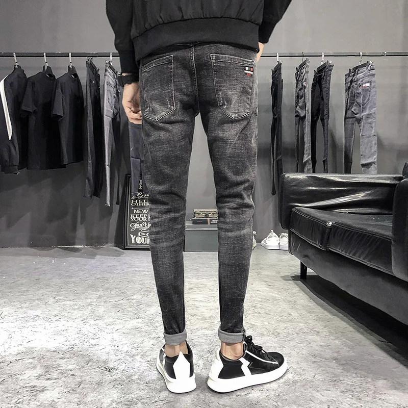 New 2022 Spring Autumn Slim Korean Men's Short Pants Trousers Trend Black Casual Pencil Jeans Men