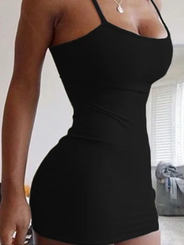LW BASICS Plus Size Bodycon Cami Dress Sexy Spaghetti Strap Mini Dress Women Bodycon Club Party Dresses Female Black Sundress 1