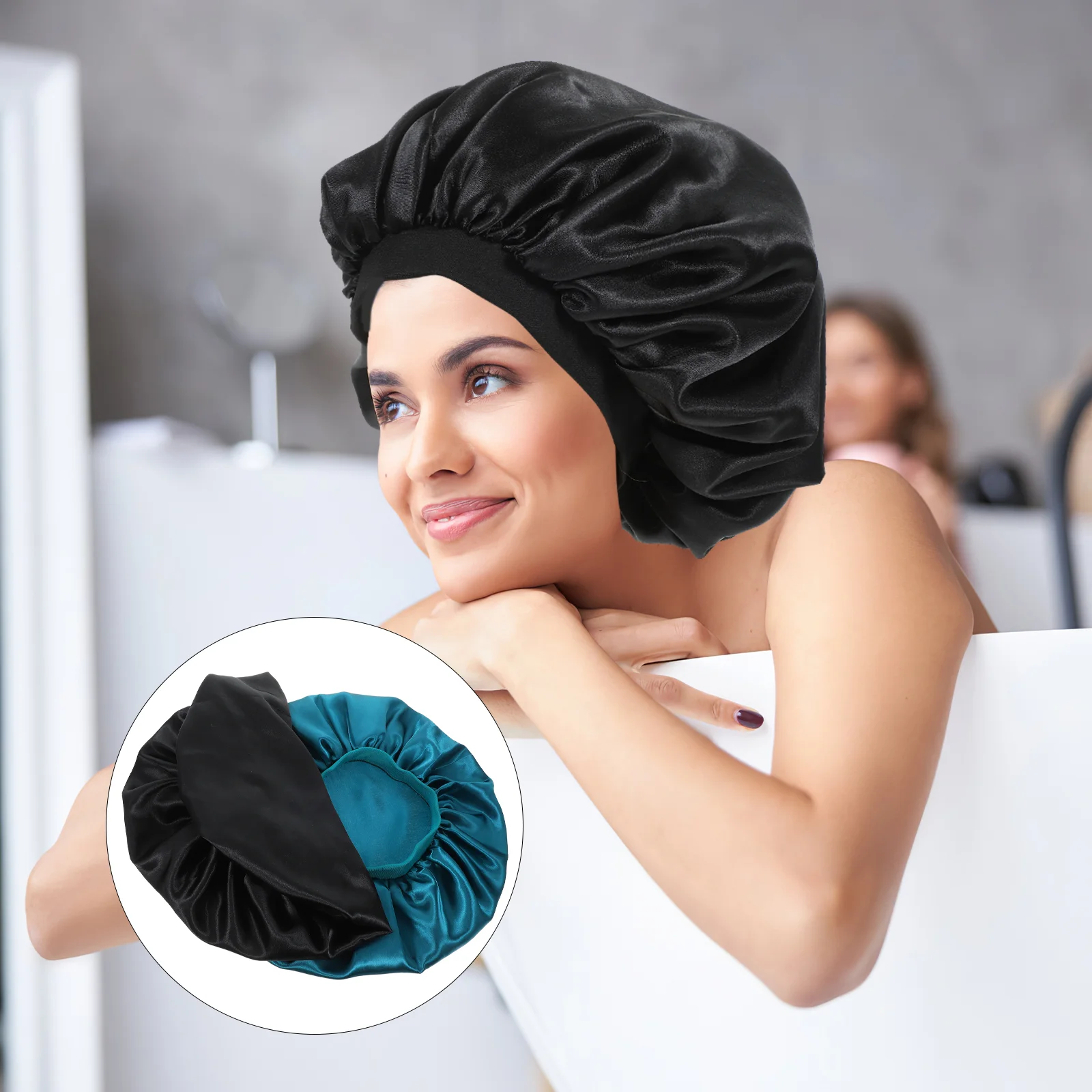 

2 Pcs Wide-brimmed Decorative Elastic Sleeping Hat Women Fluffy Silk Hair Bonnet