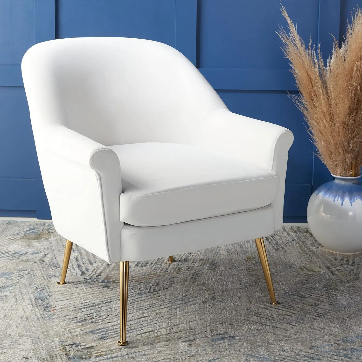 

SAFAVIEH Home Collection Rodrik White Velvet/Gold Accent Chair ACH4005A