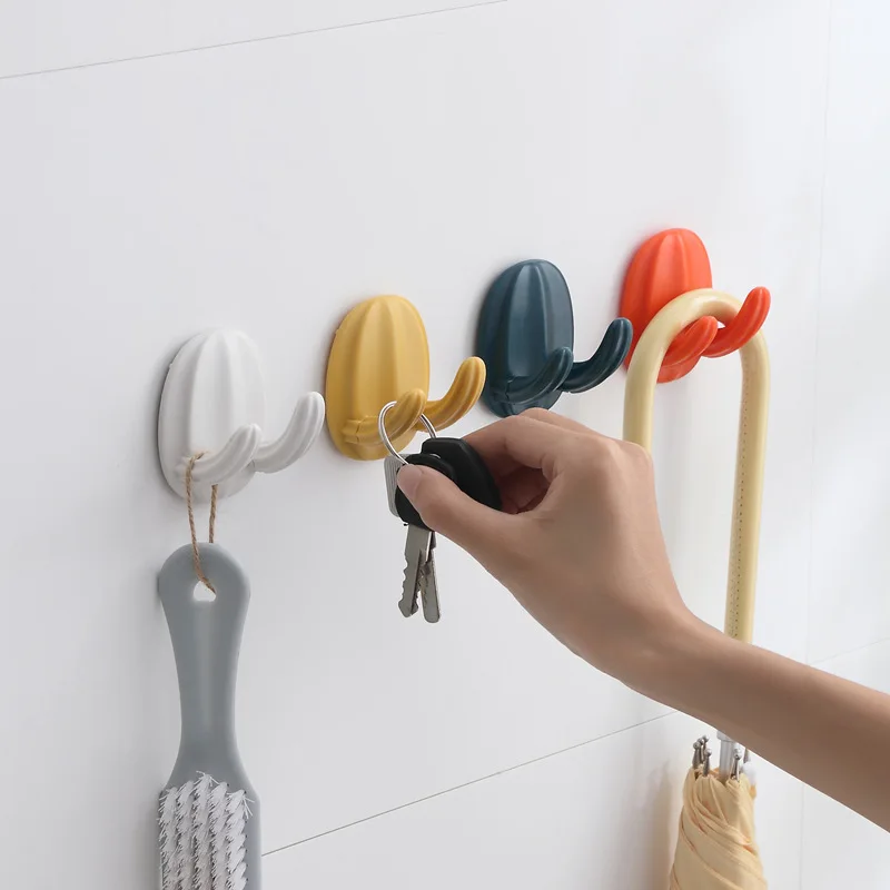 

2PCS/set Cactus Hooks Strong Punch Free Wall Mounted Shelf Racks Electric Plug Toothbrushes Household Storage Adhesive Hooks