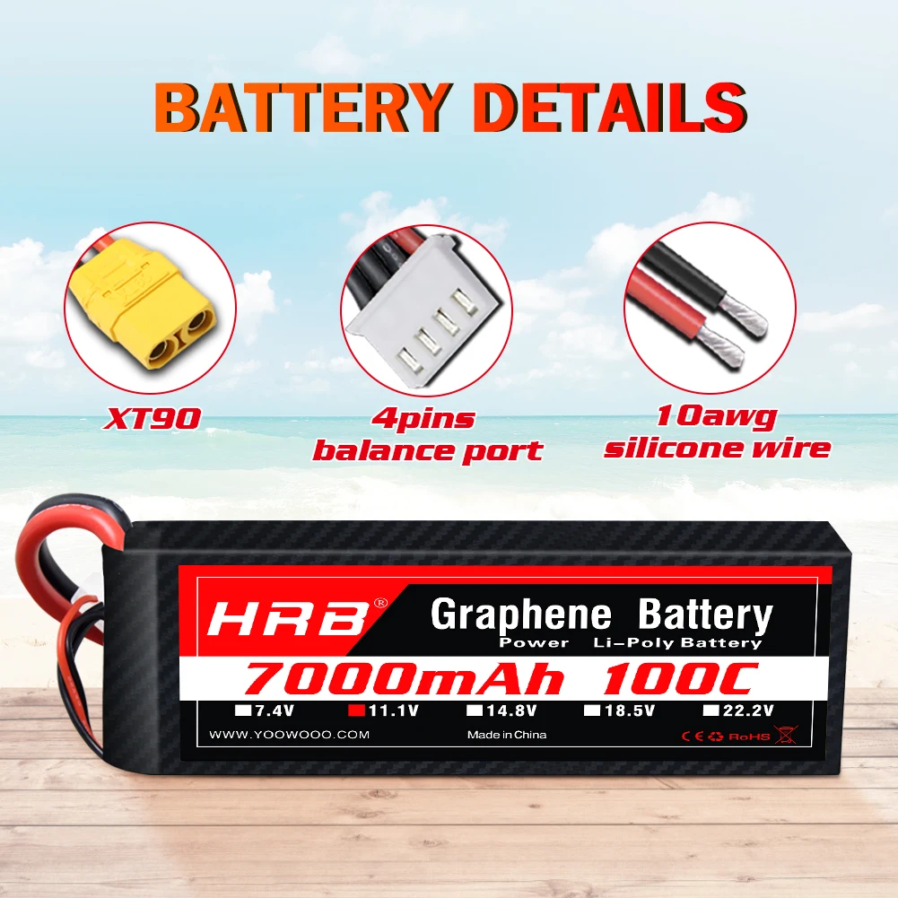 Batterie LiPo 3S-6S 100C XT90 pour RC Drone Voiture