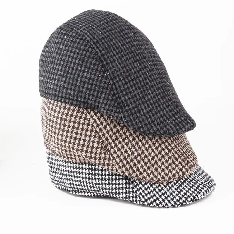 Autumn and checkered duck hat brushed fabric warm beret classic winter cap_voghion.com
