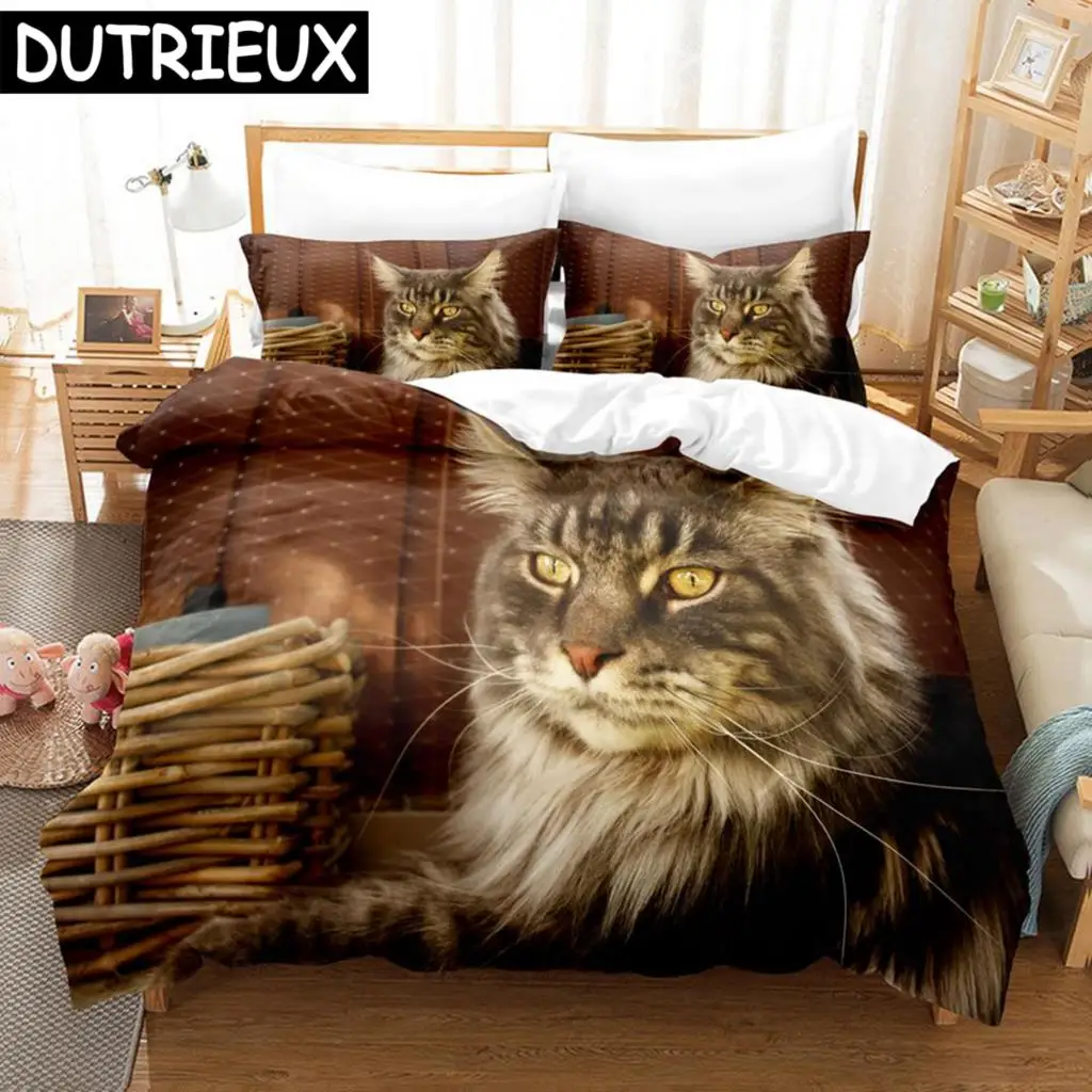 

Maine Coon Bedding Set 3D Printed Lovely Cat Duvet Cover Comforter Queen King Single Size Home Textile Bedroom Decor