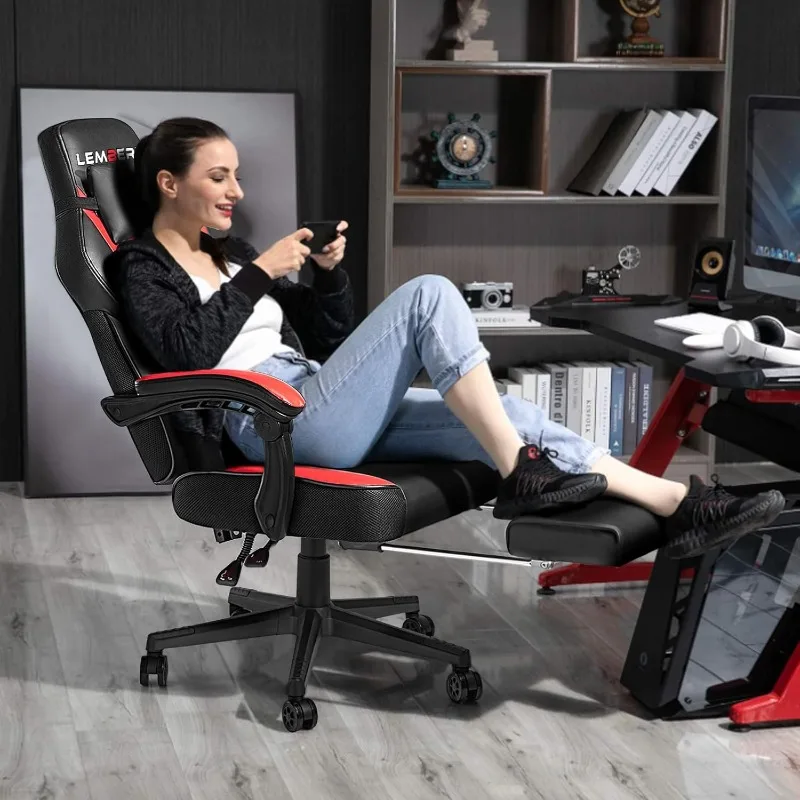 LEMBERI Video Game Chairs with footrest, Big Gamer Chair for Adults, 400lb Capacity, Racing Style Computer Chair 2