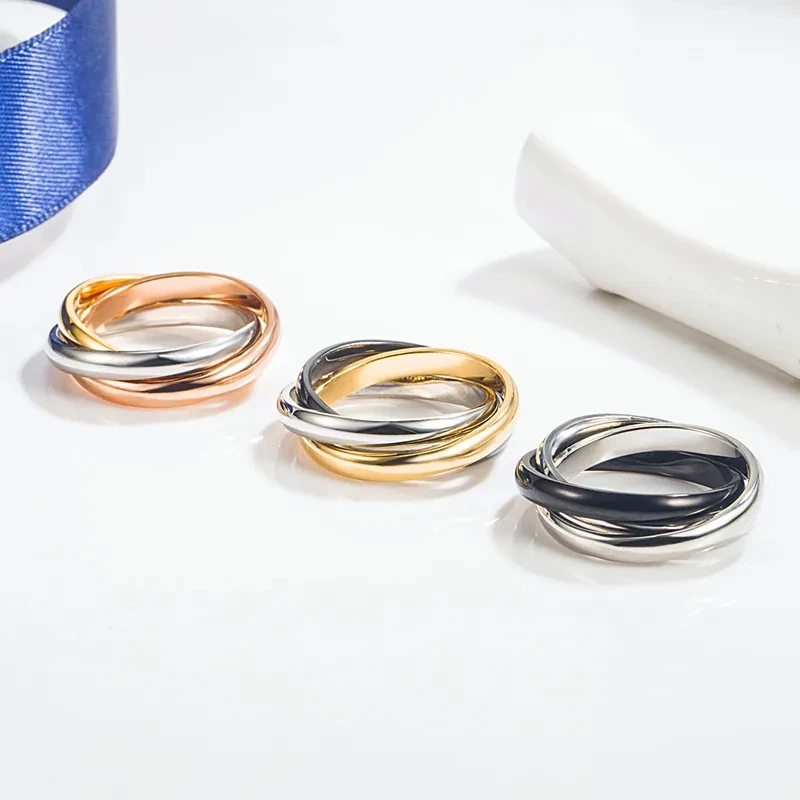 

100% S925 Sterling Silver Color separation Trinity Ring personality simple fashion brand party high-end jewelry