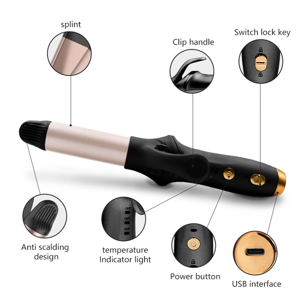 Wireless Mini Curling Iron Cordless Hair Straightener 4000mAh Rechargeable Fast Heating Portable Hair Curler for Short