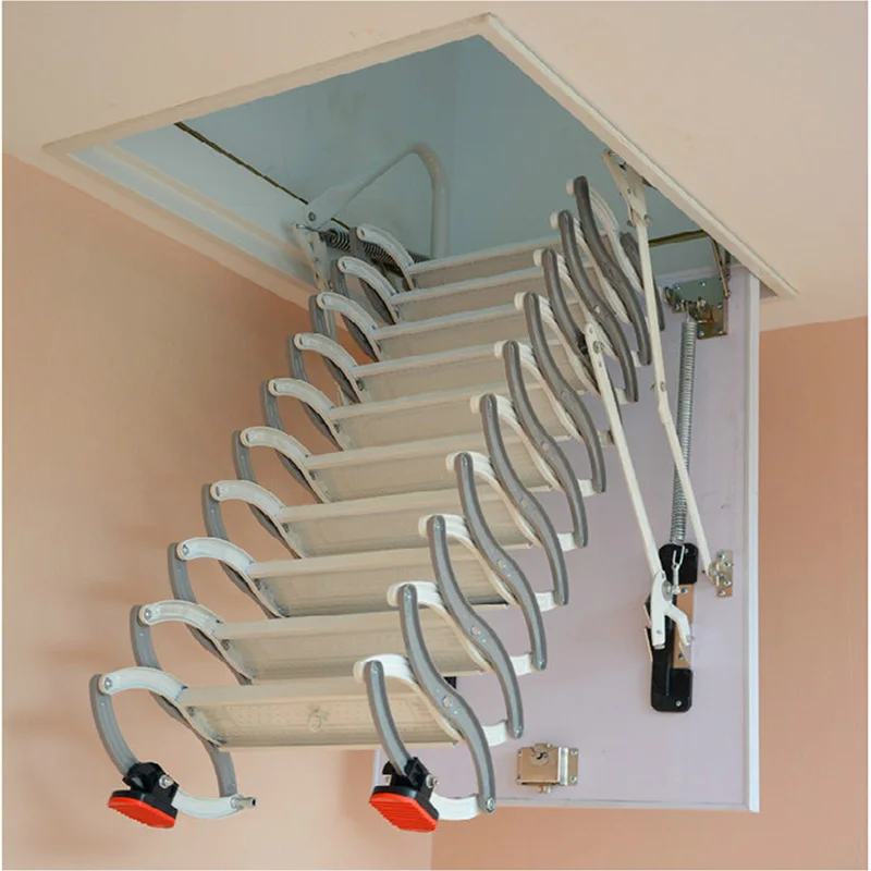 Steel attic Telescopic Ladder with hatch Ceiling fold Stairs Home loft Ladder Pull Down Custom