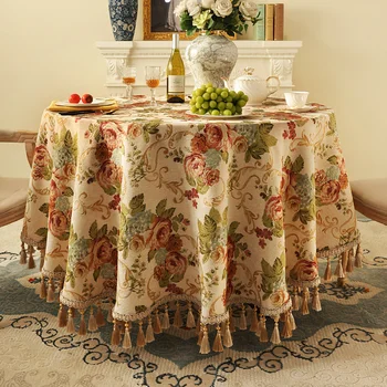 Tassel Tablecloth Round Chenille Dining Tables Cloth Home Decoration Jacquard Embroidery Flower European Coffee Table Cover