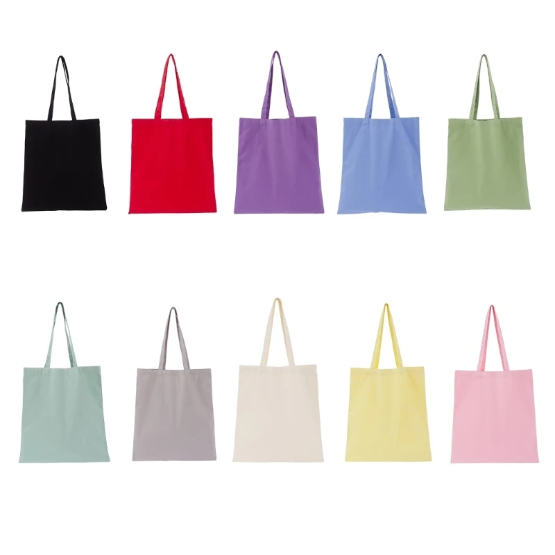 

Women Large Capacity Shopping Bag Foldable Eco-friendly Cotton Tote Simple Solid Color Reusable DIY Shoulder Bag Grocery Handbag