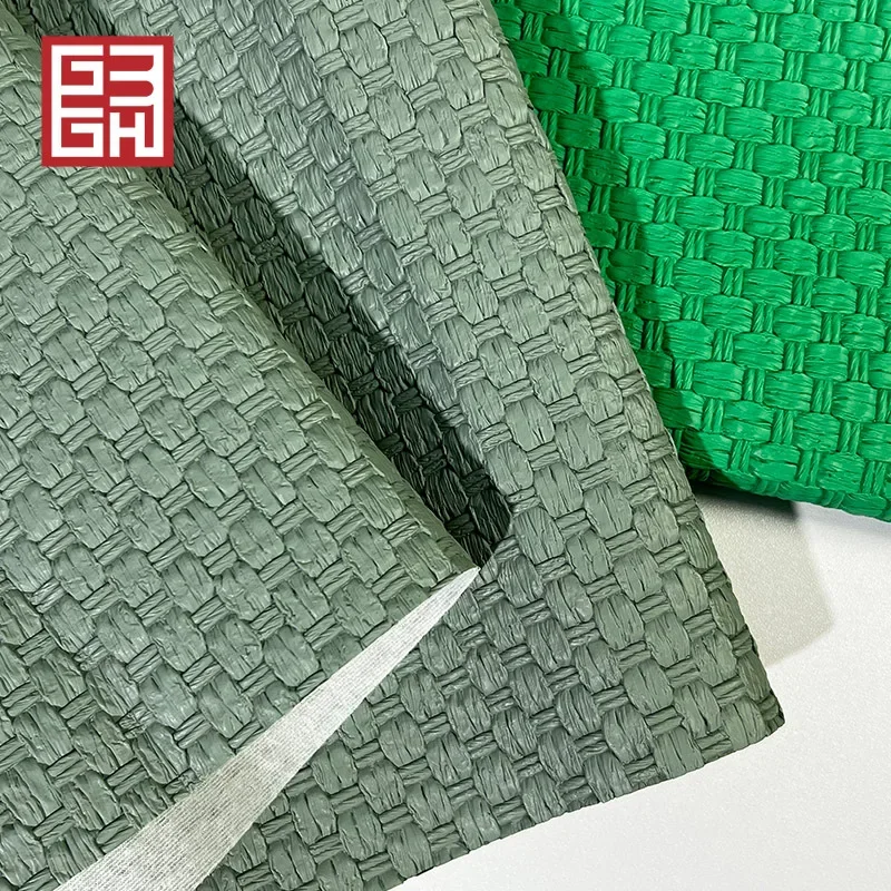 GuoTrendy Faux Leather Vintage Large Weave Flat Pattern Embossed Plaid Fabric For Women's Handbags Artificial Leather
