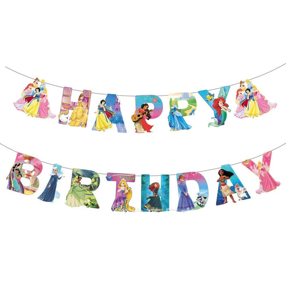 1 Set/partij Disney Prinses Thema Gors Gelukkige Verjaardag Vlaggen Decora  Hangende Banner Baby Shower Evenementen Feestartikelen - AliExpress, image size:960x960