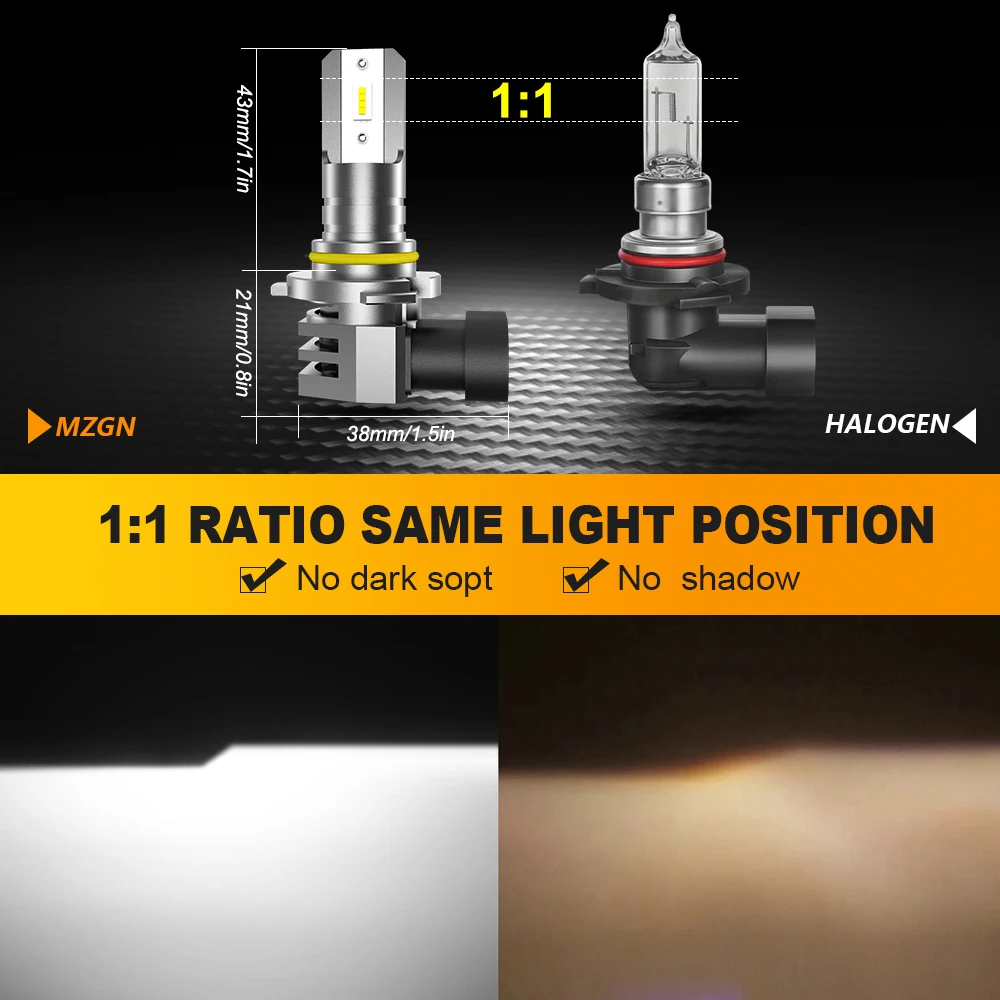 MZGN 2 PCS Mini LED Car Lamps H11 9005 HB3 9006 HB4 6500K White Super Bright Headlight Bulbs with Fan Headlamp 20000lm 12V