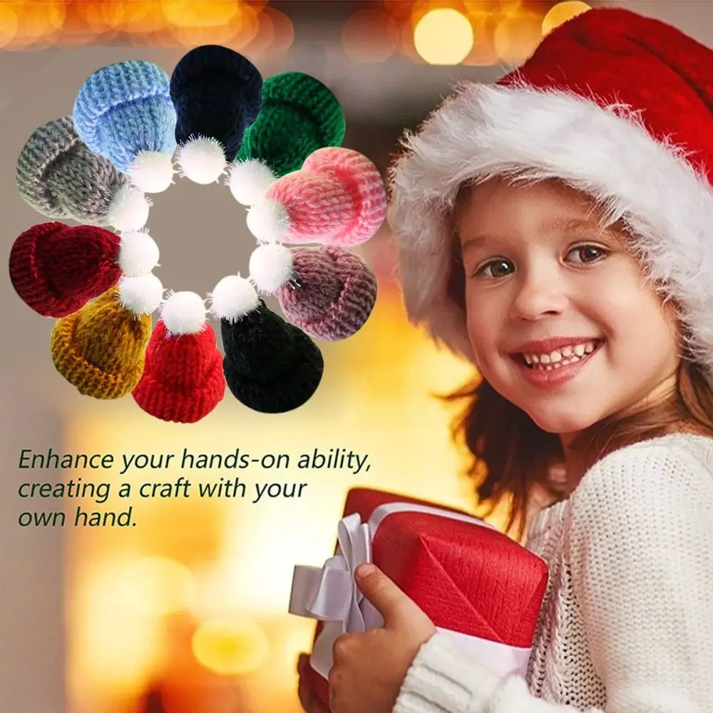 10pcs Mini Knitting Hats Christmas Mini Knitting Doll Hats Wool Hat for Christmas Ornaments DIY sewing Crafts Materials