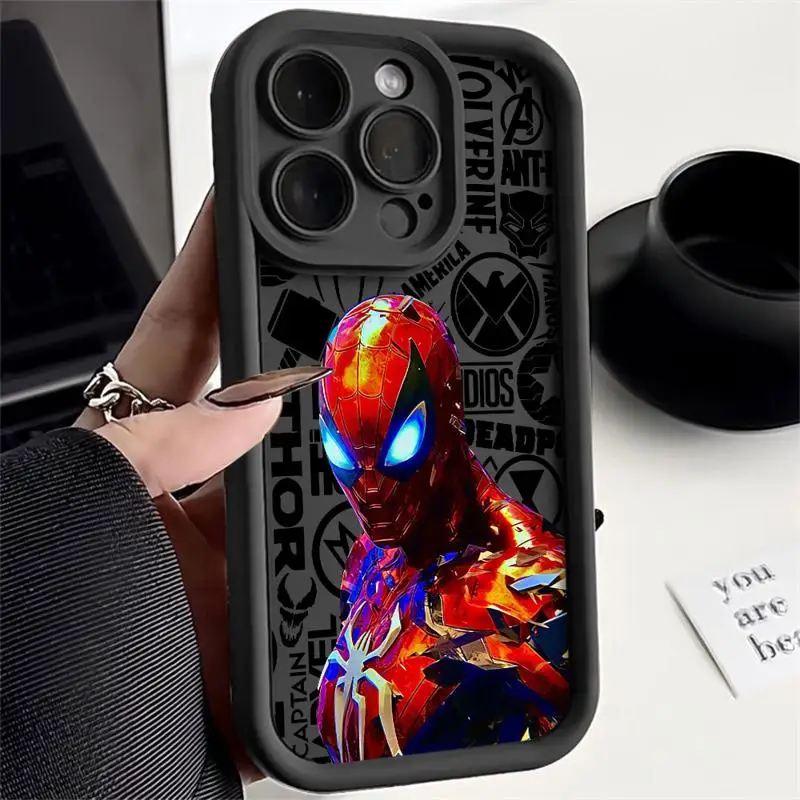thumbnail image 1 of Marvel funda de teléfono de silicona líquida para Apple, carcasa trasera de parachoques, Iron Man, Spiderman Art, 11, 12, 13, 14, 15 Pro Max, 16 Plus, 1 of 5