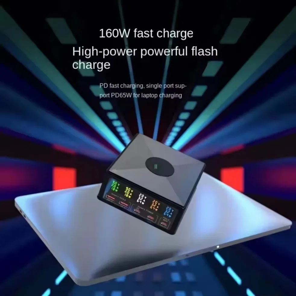160W 5 Port GaN USB Charger Station 15W Wireless Charging PPS PD 65W Type C QC3.0 Fast Charger for iPhone Macbook Samsung Laptop