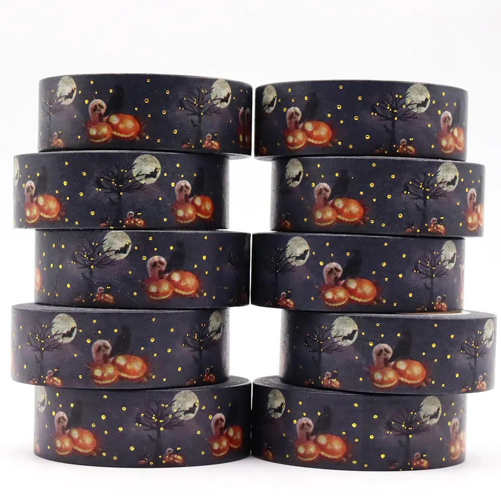 

NEW 10pcs/Lot 15mm*10m Foil Halloween washy tape Pumpkin Ghost Bat Masking Decorative Tape Vampire Graves designer mask tape