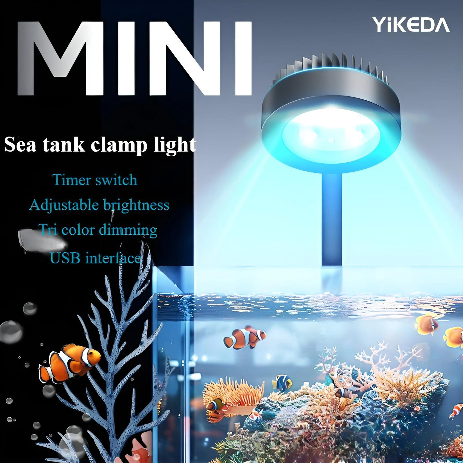 Fish Tank Seawater Lamp, LED Full Spectrum,Water Grass Coral, Special with Time Brightness,Adjustable Three Color Switching,USB