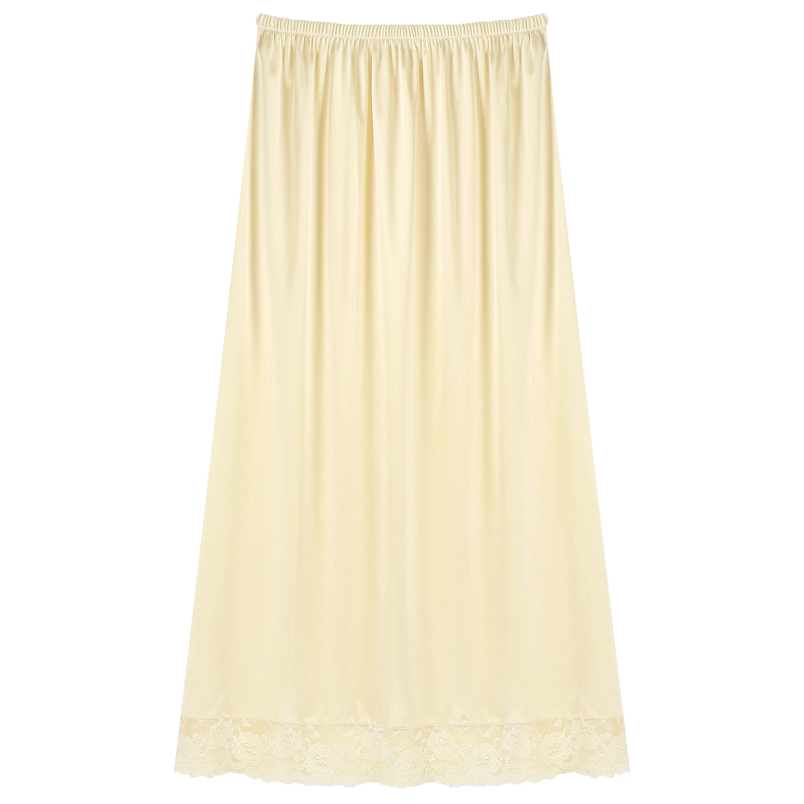 

Woman Underskirts Elastic Waistband Lace Hem Skirt Thin Silk Satin Solid Inner Skirt Casual Petticoat Skirt Underdress Sleepwear