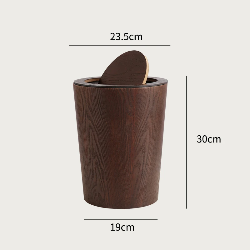 Poubelle De Salle De Bains En Grain De Bois, Avec Couvercle Supérieur Pivotant, Conception Rotative De Grande Capacité, Poubelle Détachable
