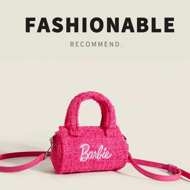 

Kawaii Pillow Barbie Bag Pink Accessories for Women Fashion Handbag Cylinder Messenger Outgoing Clothing Matching Lady Girl Gift