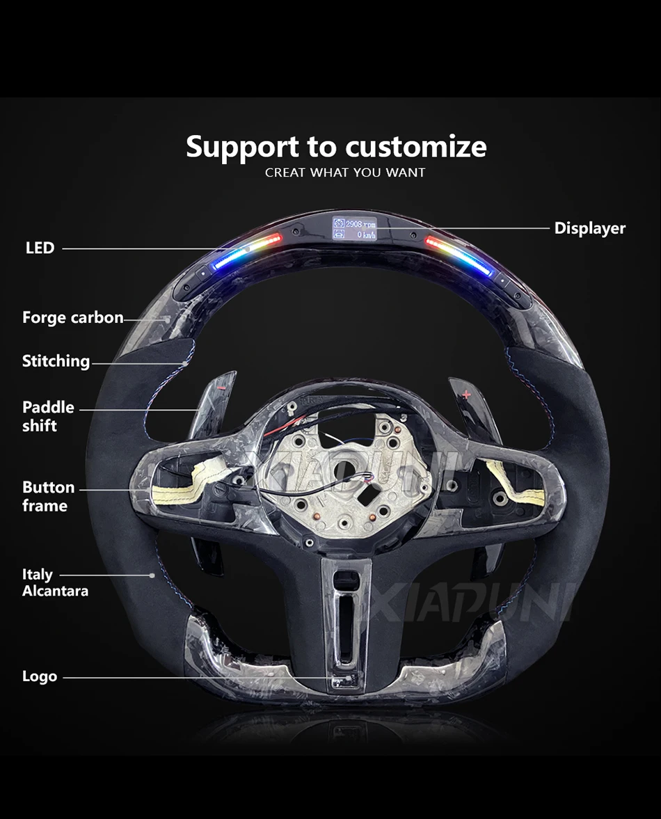 Customized Forge Carbon LED RPM Sport Steering Wheel for BMW M1, M2, M3, M4, M5, and G Series (F40, F44, G20, G21, G28, G22, G29, G80) - - Racext 25