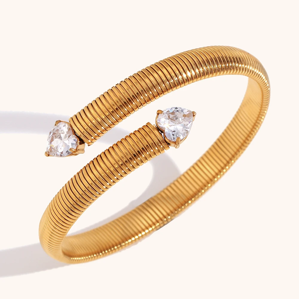 La.Muses New In Luxury Heart Shape Clear Zircon Bracelets For Women Stainless Steel Waterproof Bangle Jewelry And Accessories 3