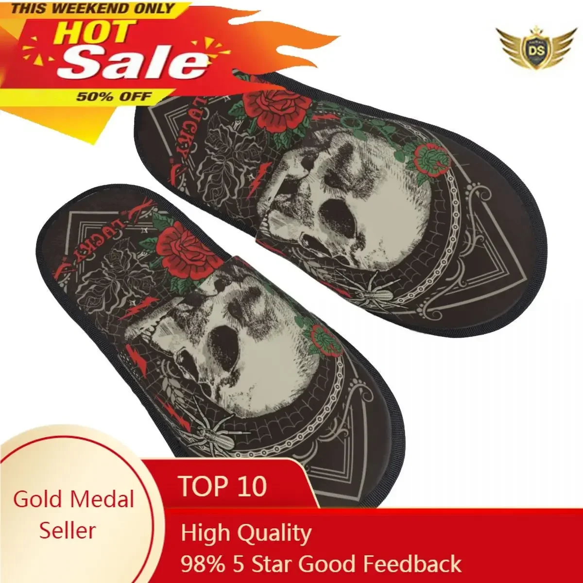 Indoor Gothic Skull And Roses Warm Slippers Winter Home Plush Slippers Fashion Home Soft Fluffy Slippers