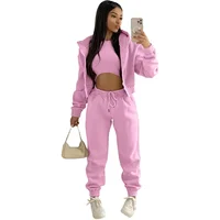 Ensemble de vêtements pour femmes, 3 pièces, pull à capuche doublé polaire, débardeur sans manches et pantalon de survêtement de sport 4