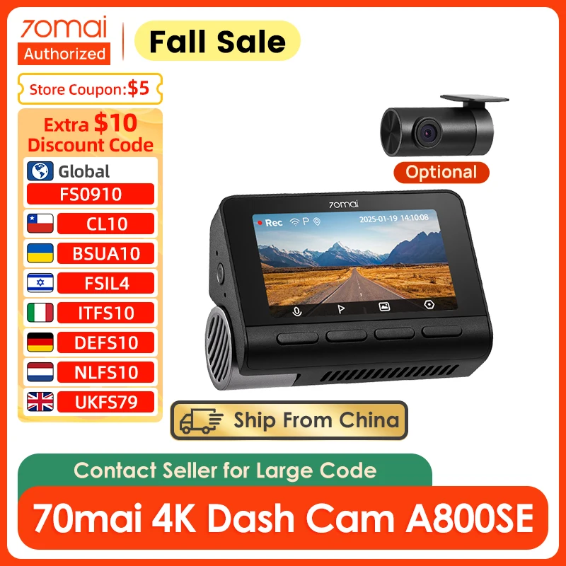 4K画素超強暗視 前後2カメラ 70mai Dash Cam 4k A800SE a800se1.jpg