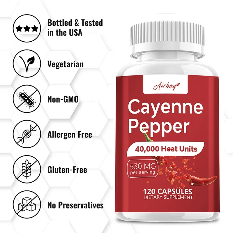 Cayenne pepper capsules aids digestion and promotes circulation supporting cardiovascular health