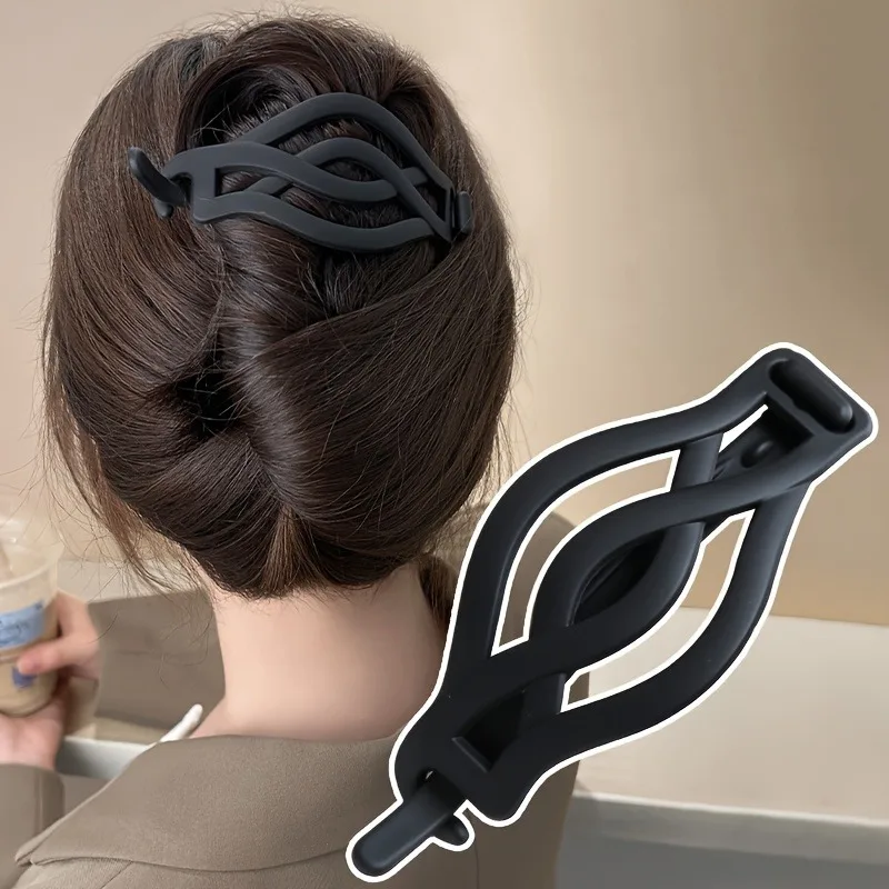 4-teiliges Set Große Kunststoff-Haarspangen - Elegante Matte Gedrehte Haarklammern für Damen - Langlebige Einfarbige Haarspangen zum Valentinstag – Detail 4