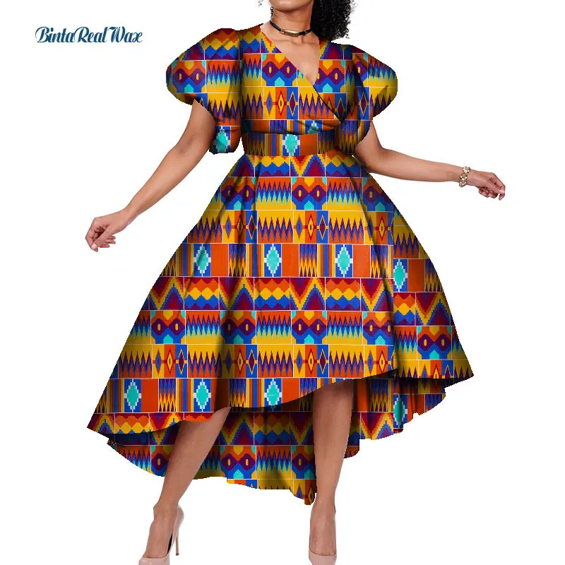 African Dresses for Women Wax Print Ankara Flare Sleeve Knee Women