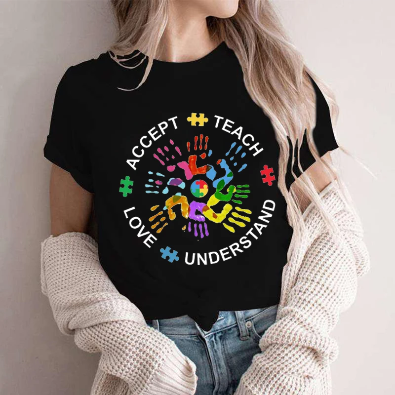 

Autism Awareness Shirt for Women Teach Accept Understand Love T-shirts Neurodivergent Tshirts Autism Support Tee Shirt Y2k Tops