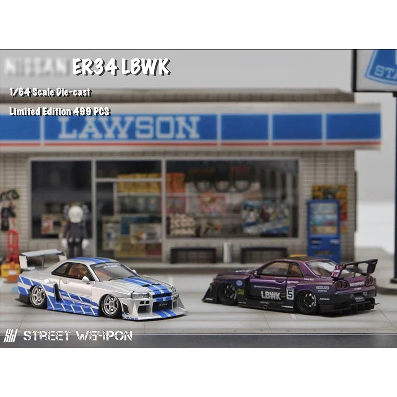 

SW 1:64 Skyline GTR ER34 Chameleon Purple Opened Hood Diecast Diorama Car Model Collection Carro Street Weapon