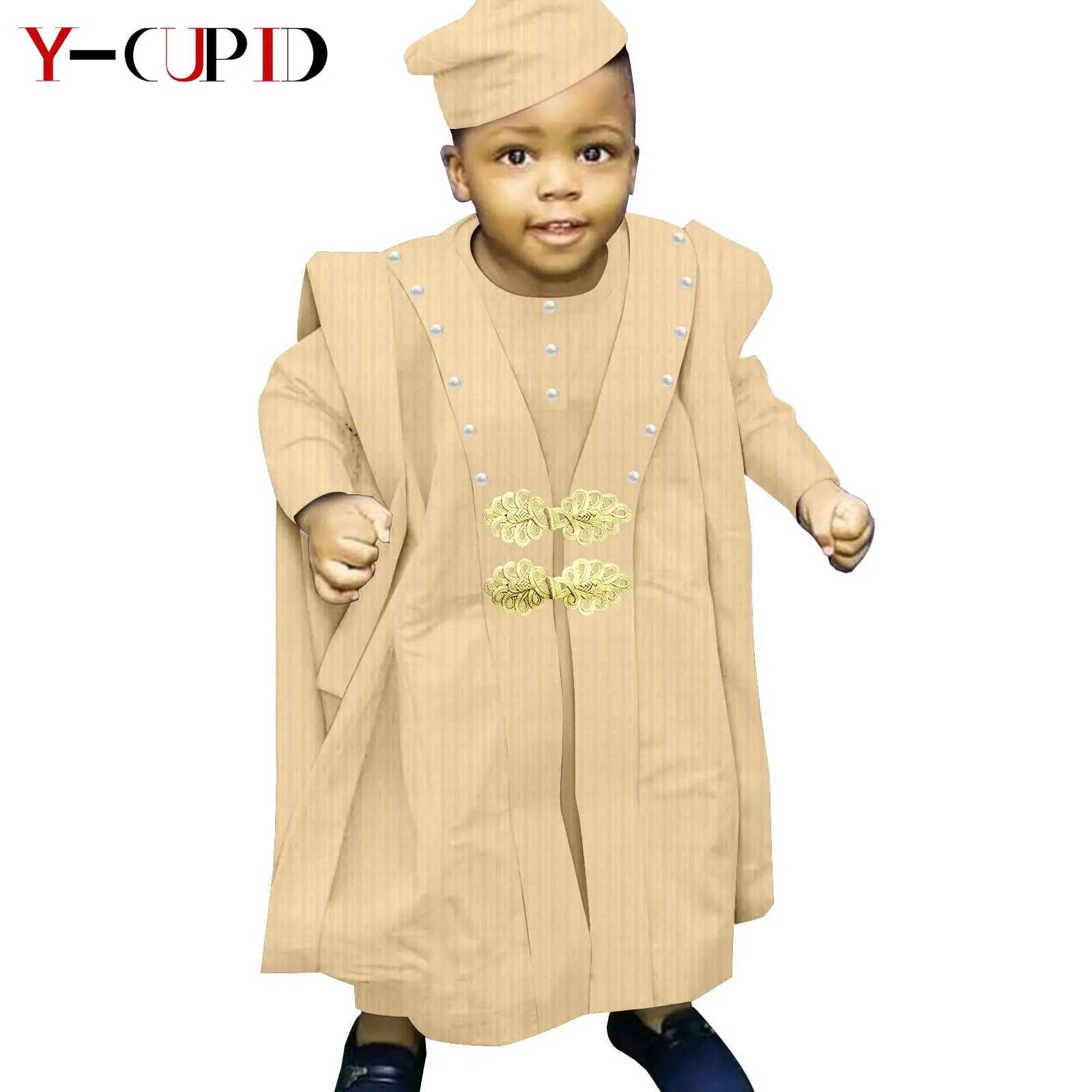 African Boy Outfit Bazin Riche Muslim Jacquard Pieces Sets Tee