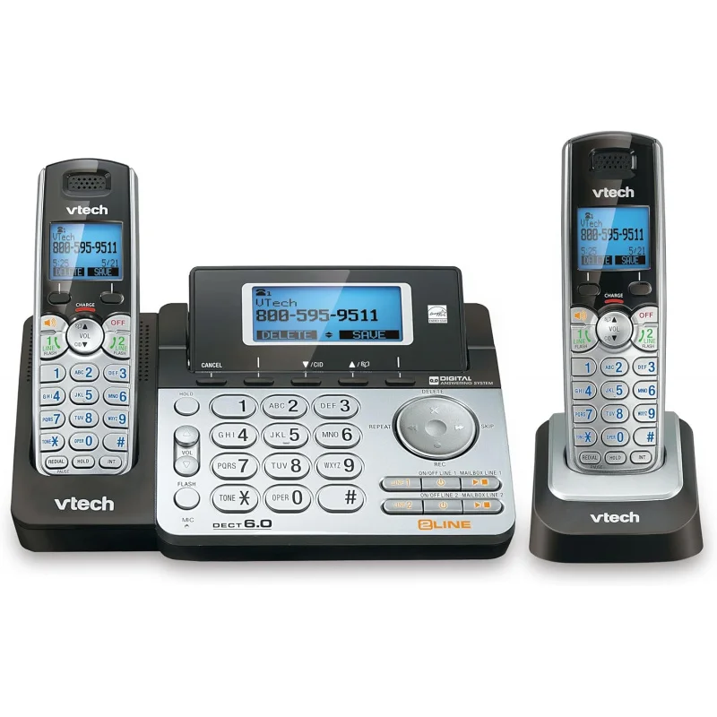 DS6151-2 2 Handset 2-Line Cordless Phone System for Home or Small Business with Digital Answering System & Mailbox on each line