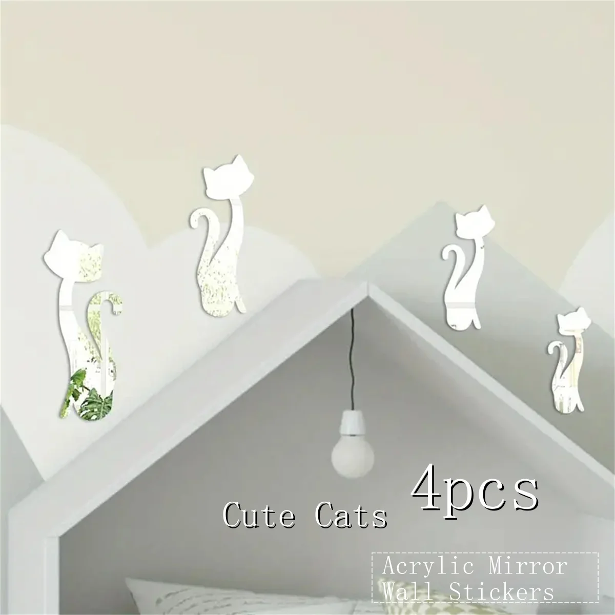 4Pcs cat acrylic sticker home wall decoration accessories cartoon bedroom background 3D mirror wall sticker