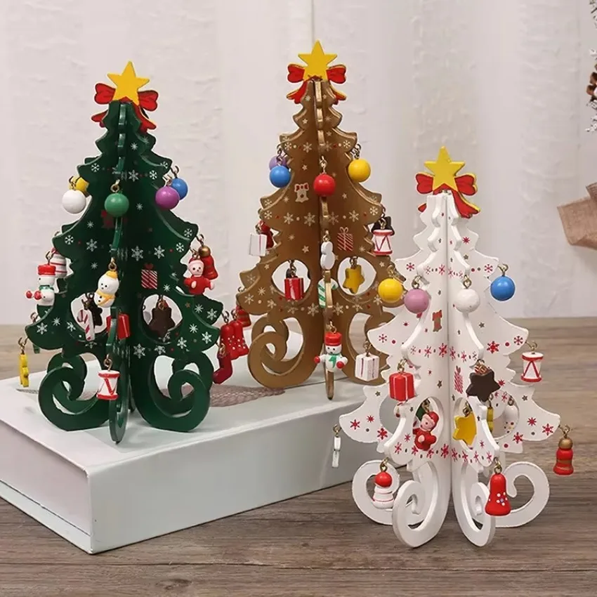 1 Pcs Decorations Creative Wooden Christmas Tree Ornament Home Desktop Party Decor New Year Kids Gifts Home Decoration Crafts