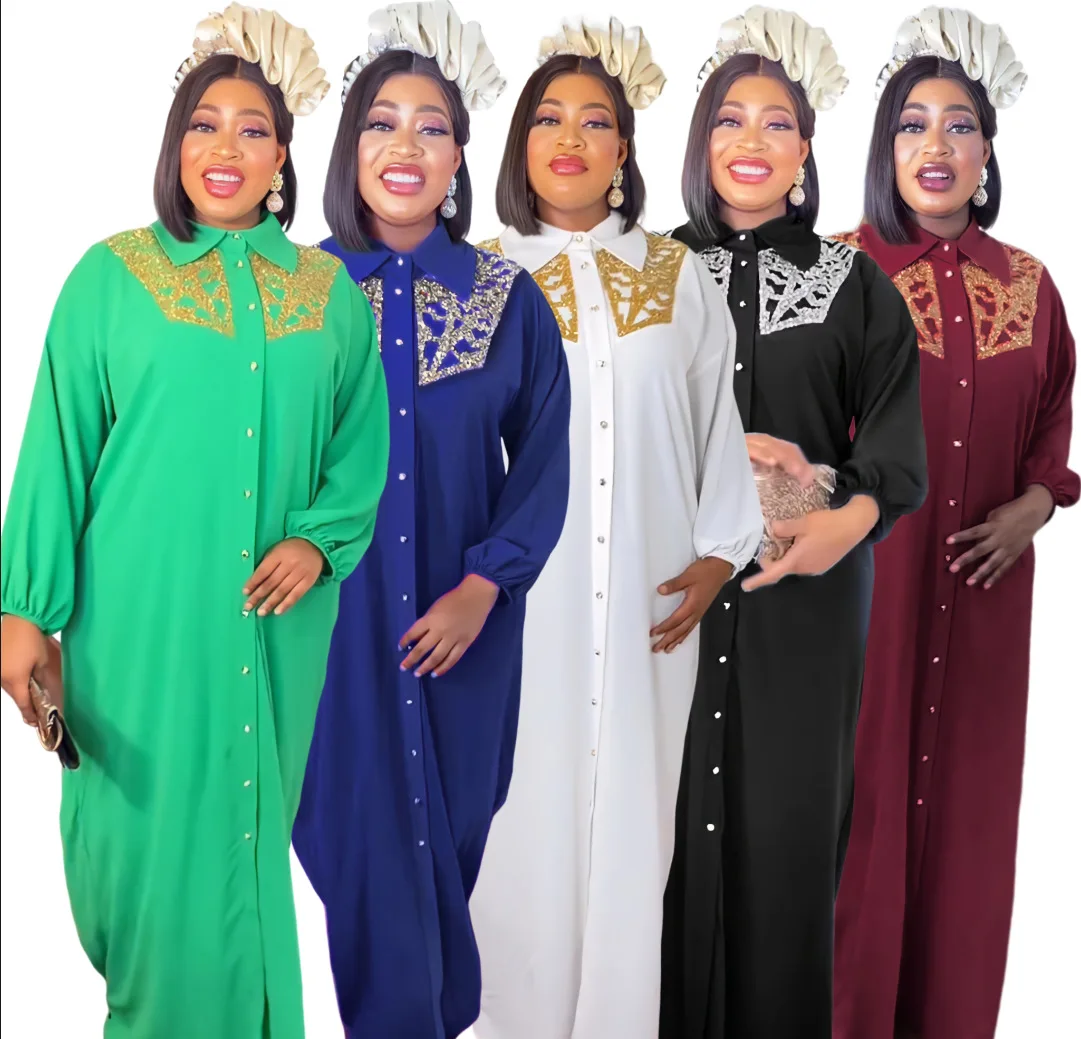 

African Dresses for Women Muslim Fashion Large Size Boubou Abayas Robe Dashiki Ankara Sequin Outfits Gowns Kaftan Maxi Dress