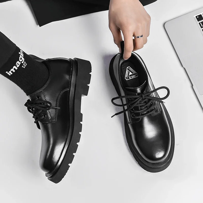 

Men Luxury Harajuku Korean Style Streetwear Casual Thick Platform Leather Wedding Shoes Male Business Fashion Dress Leather Shoe