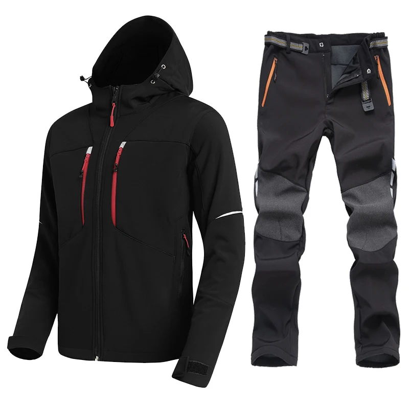 

Outdoor Hiking Jacket Suit Fleece Softshell Jacket And Pants Waterproof Trekking Camp Hooded Coat Pants Climb Skiing Trousers