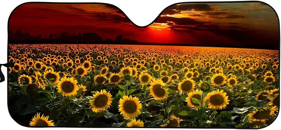 

HUGS IDEA Sunset Sunflower Print Car Sunshade For Car SUV Truck Vehicle Front Window Sunshade Windshield Sunshade